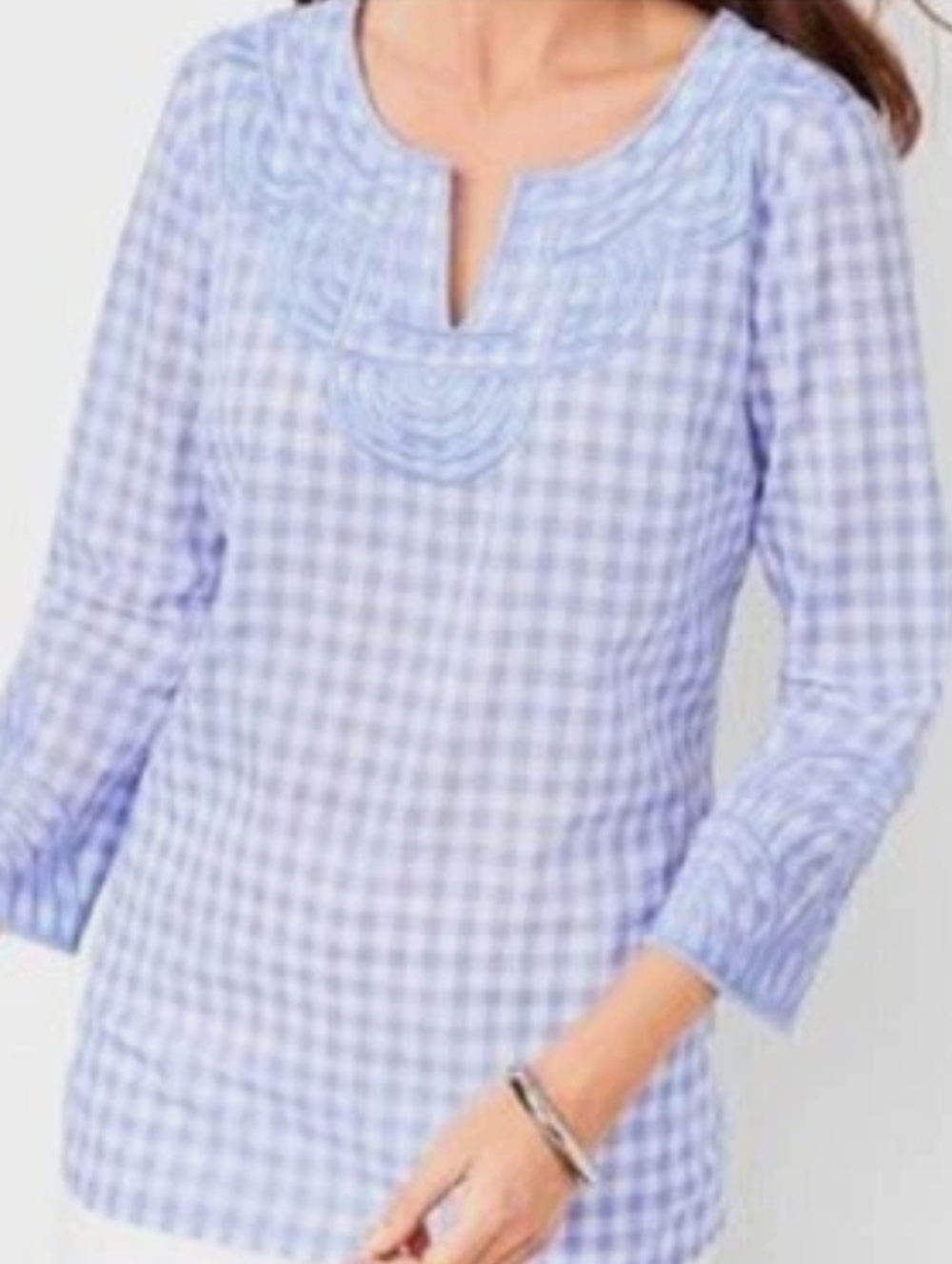 Talbots Womens Lavender 💜Embroidered Popover Cottagecore Blouse. Size L